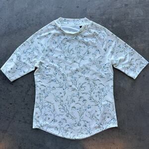 Greyson Water Thistle Floral White Golf Athletic Short Sleeve Mock Neck Small